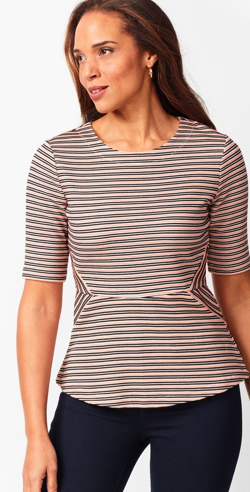 Talbots pink & navy striped peplum blouse